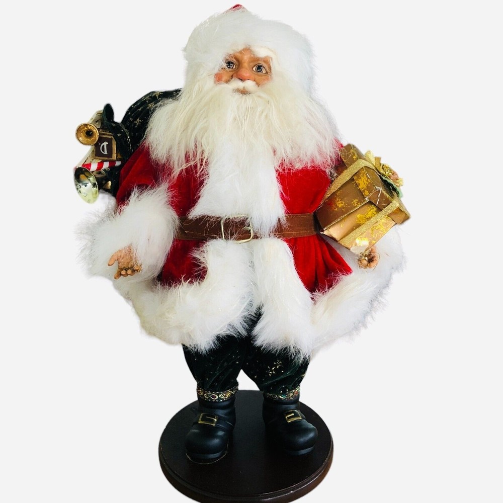 Vintage Winward Santa Claus With Toy Bag Standing On Wood Base 18" High